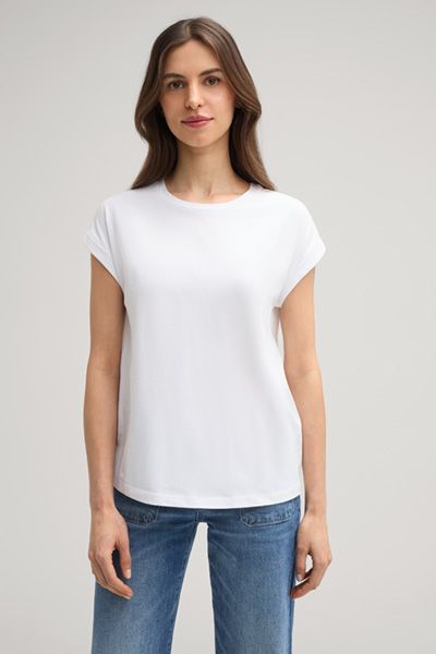 Joop! Tally Weißes Baumwoll-T-Shirt mit umgeschlagenen kurzen Ärmeln