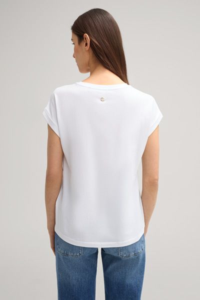 Joop! Tally Weißes Baumwoll-T-Shirt mit umgeschlagenen kurzen Ärmeln