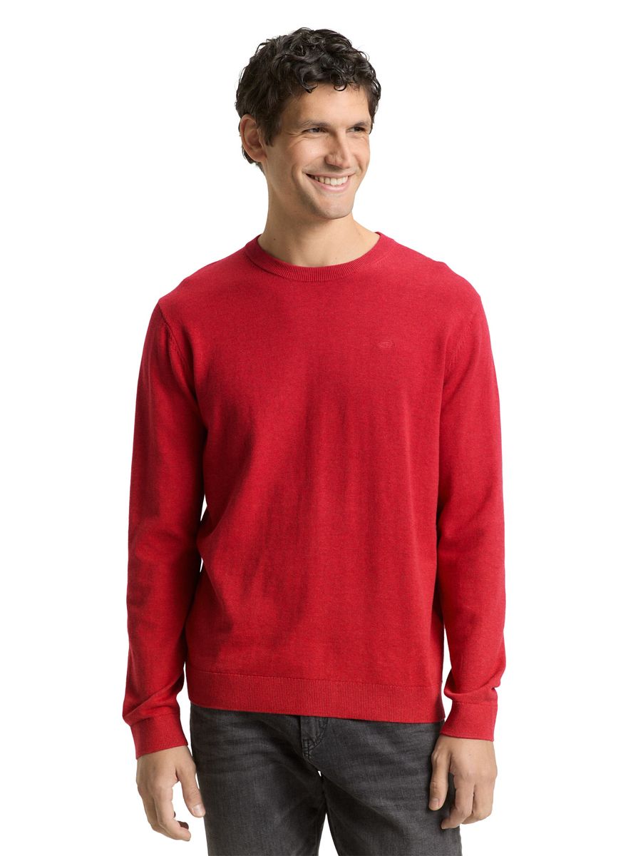 Klassischer Baumwollstrickpullover mit Rundhalsausschnitt