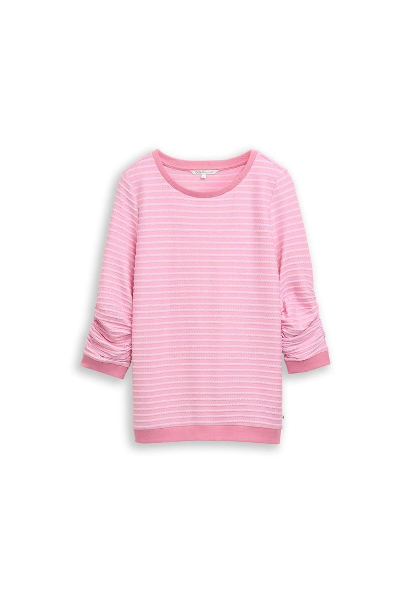 Gestreiftes Sweatshirt mit Dreiviertelärmeln und Textur