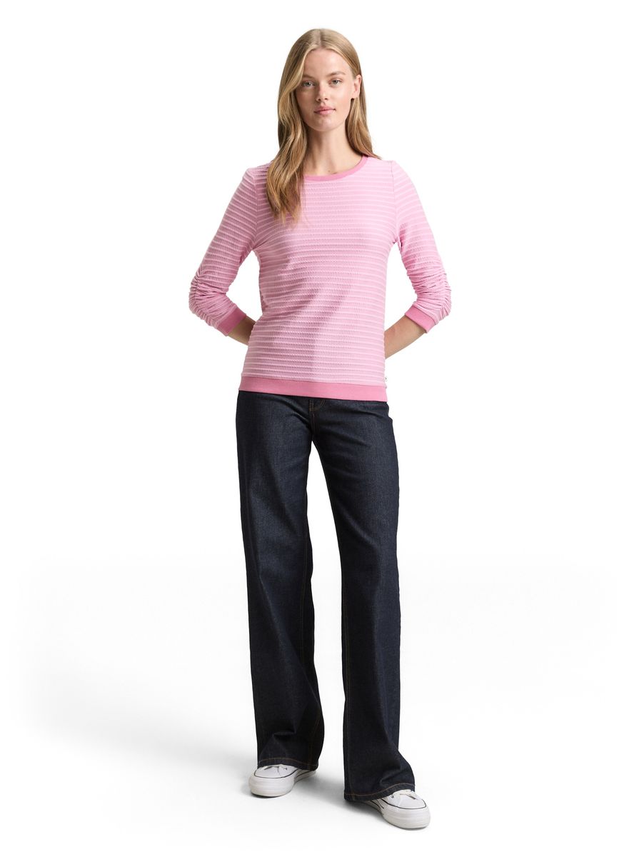 Gestreiftes Sweatshirt mit Dreiviertelärmeln und Textur