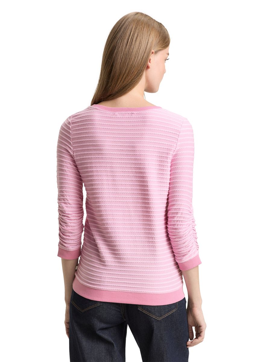 Gestreiftes Sweatshirt mit Dreiviertelärmeln und Textur
