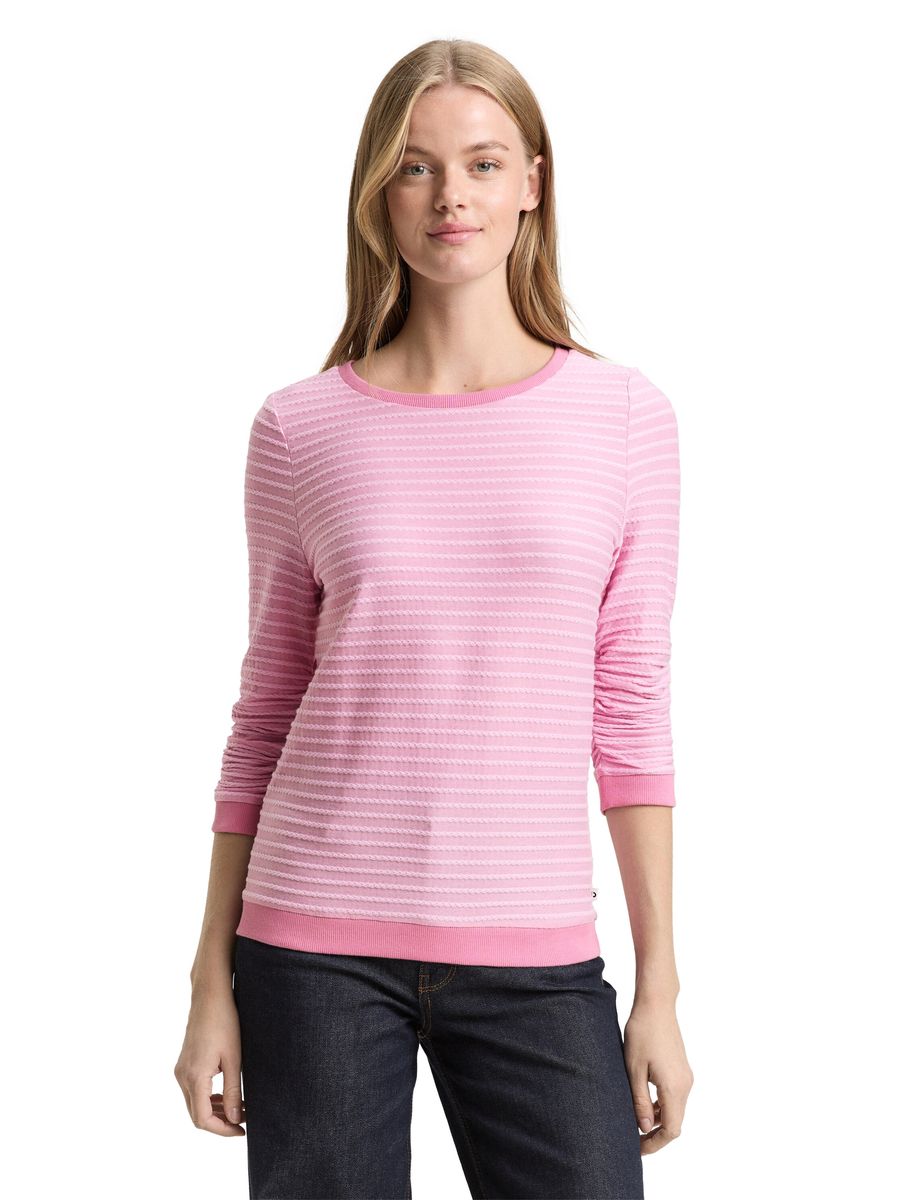 Gestreiftes Sweatshirt mit Dreiviertelärmeln und Textur