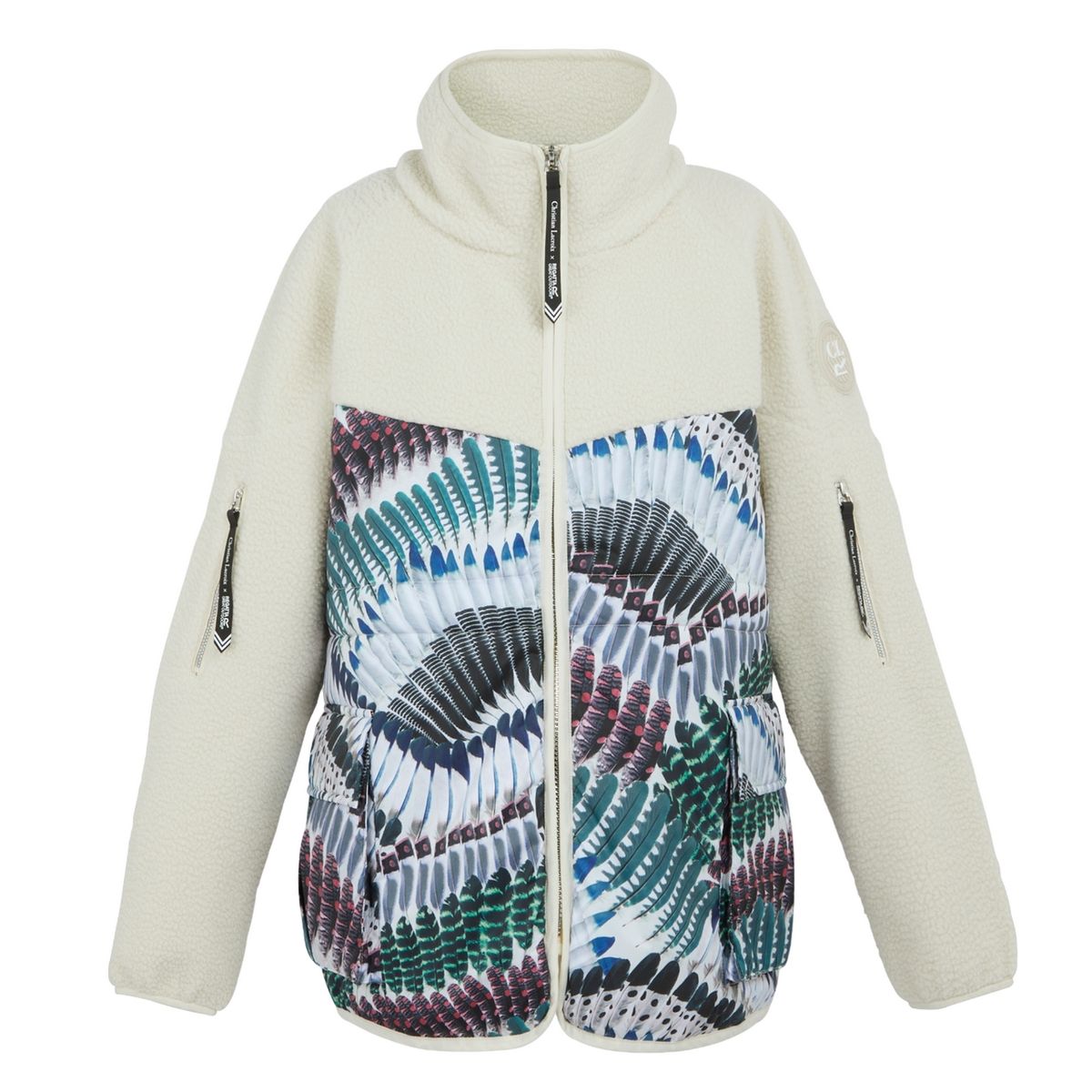 Hybrid-Fleecejacke mit Federmuster