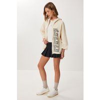 Motto-Print Kapuzenjacke aus Leinen-Mix