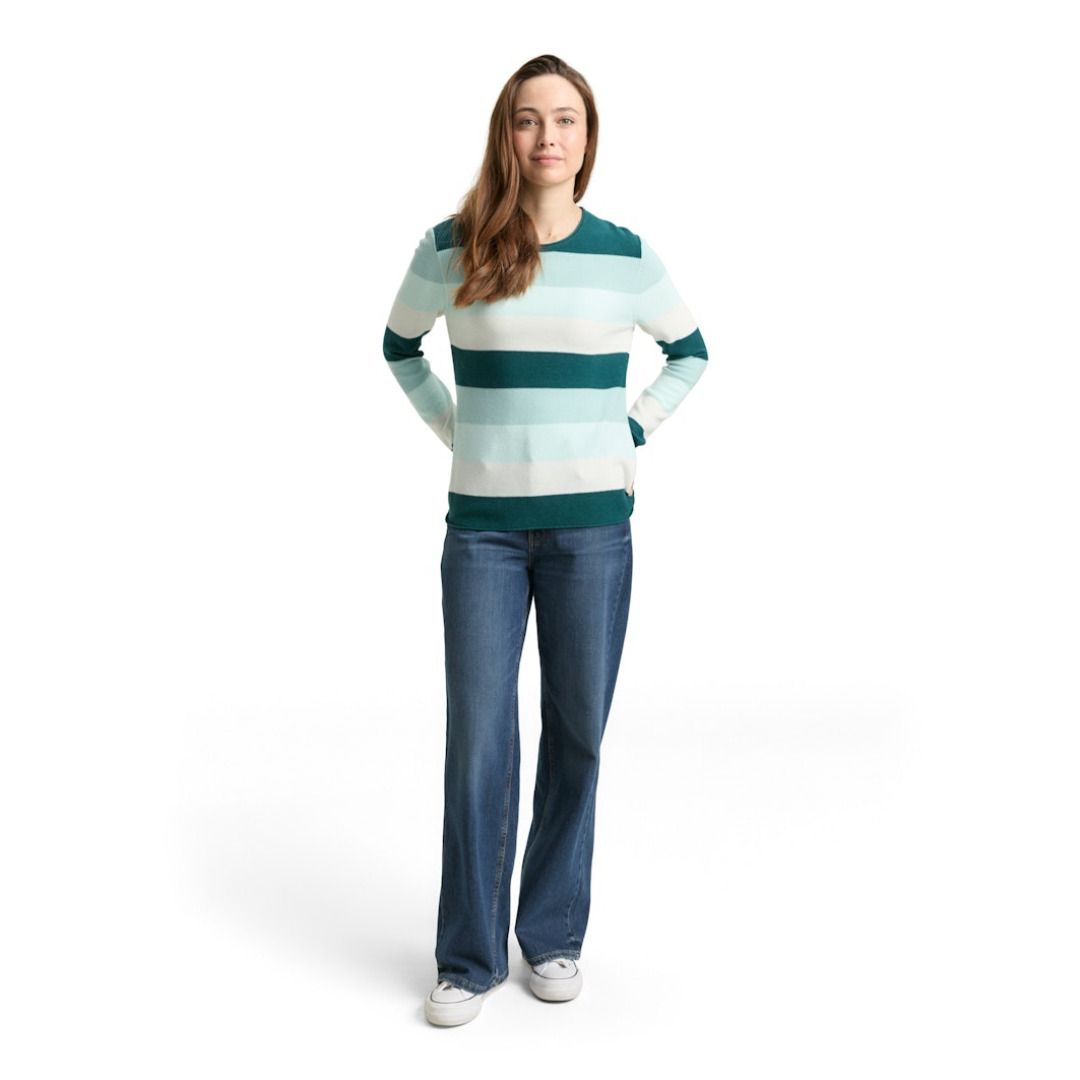 Gestreifter Strickpullover mit Rundhalsausschnitt