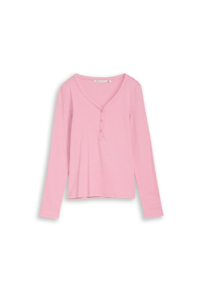 Geripptes Langarmshirt mit V-Ausschnitt