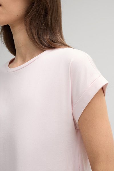 Marc Cain Tally T-Shirt aus rosa Baumwolle mit umgeschlagenen Ärmeln