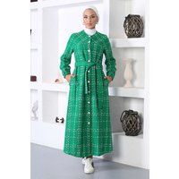 Geknöpftes Maxi-Tweedkleid mit Gittermuster