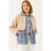 Paneel-Jacke mit Teddy- und Denimelementen