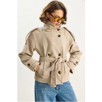 Fischgräten-Tweedjacke mit Gürtel