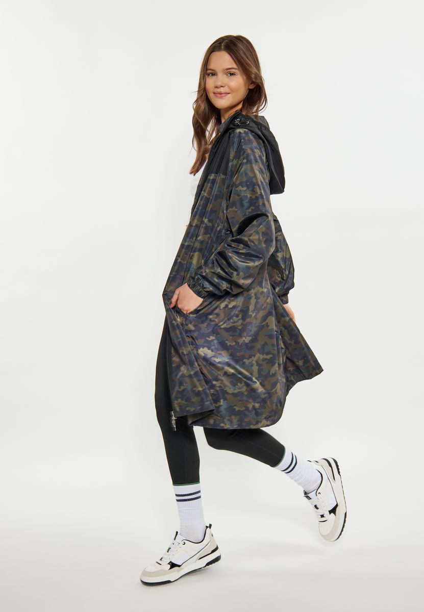 Langer Windbreaker-Mantel mit Tarnmuster