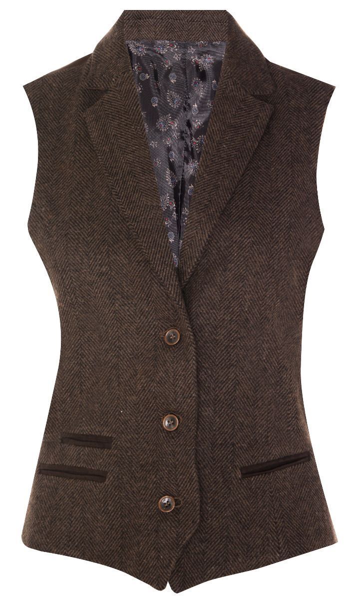Taillierte Tweed-Weste mit Fischgrätmuster