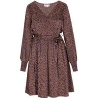 Florales Wickelkleid mit gesmokten Manschetten