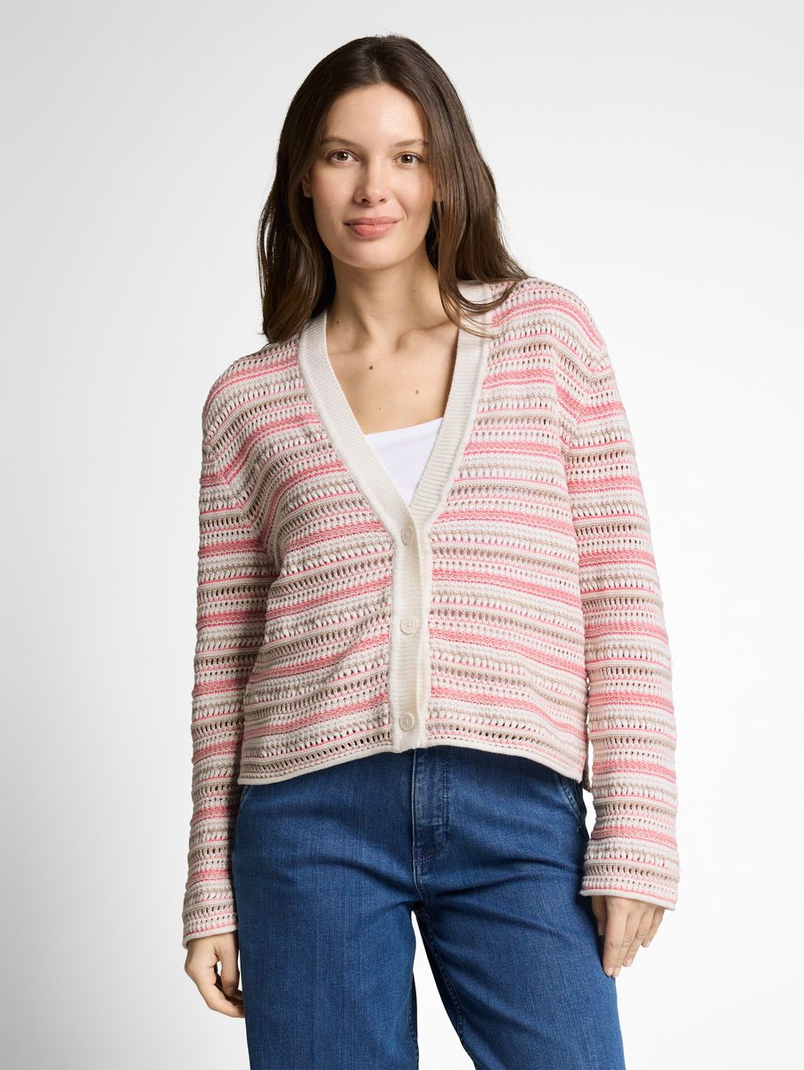 Gestreifter, offen gestrickter Cardigan