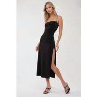 Maxikleid mit eckigem Ausschnitt und Schlitz