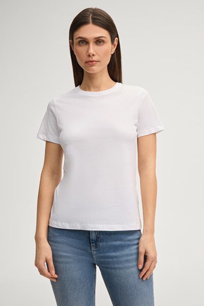 Weißes Baumwoll-T-Shirt mit Strass-Logo Rundhals-T-Shirt