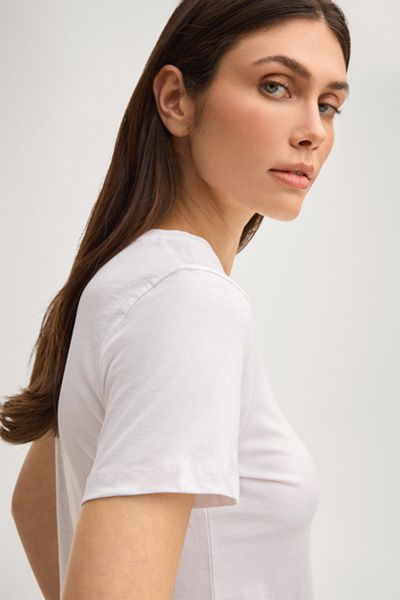 Weißes Baumwoll-T-Shirt mit Strass-Logo Rundhals-T-Shirt