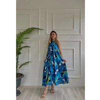 Geblümtes Halterneck-Midikleid aus Chiffon