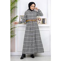 Strukturiertes Maxikleid mit Hahnentrittmuster