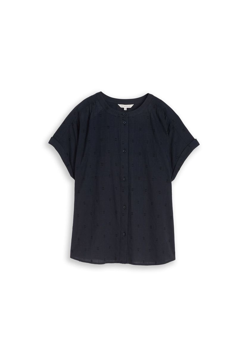 Marineblaue kurzärmlige Knopfleistenbluse