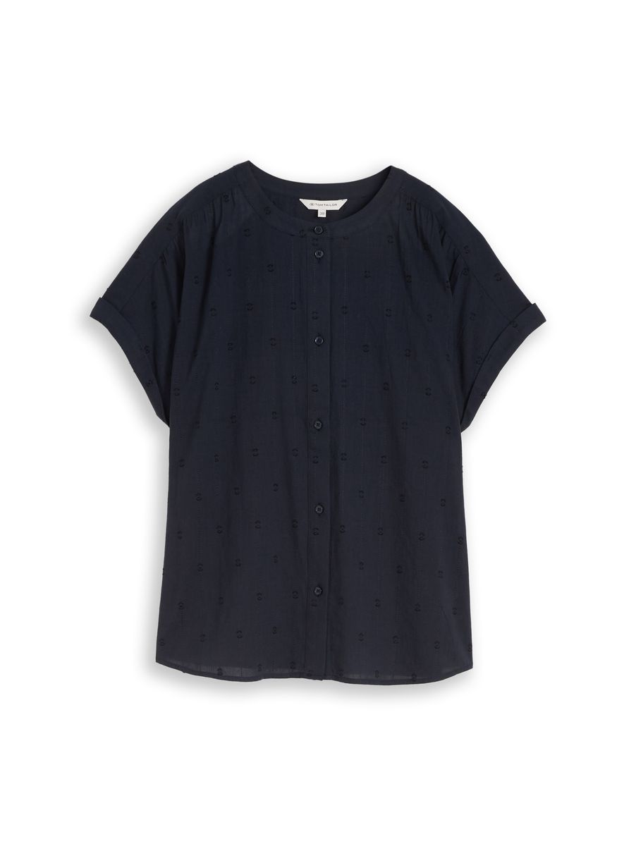 Marineblaue kurzärmlige Knopfleistenbluse