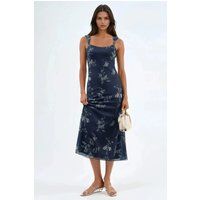 Blumiges Midikleid mit Karree-Ausschnitt