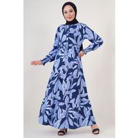 Gestuftes Maxikleid mit Blätterdruck