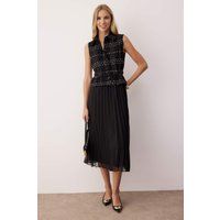 Plissee-Midikleid mit Tweed-Oberteil
