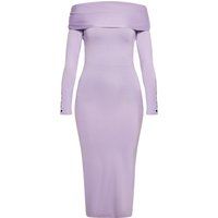 Schulterfreies Midi-Strickkleid mit Rippenstruktur