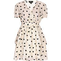 Gestuftes Wickelkleid mit Herz-Print