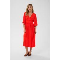 V-Ausschnitt Midikleid mit Volumenärmeln