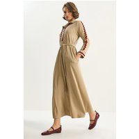 A-Linien-Kleid mit Zickzack-Borte und Gürtel