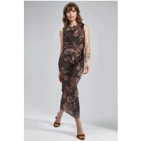 Drapiertes Mesh-Midikleid mit Print