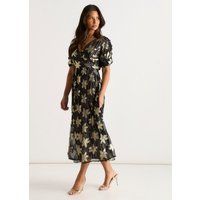 Elegantes Wickel-Midikleid mit Lurex-Blumen