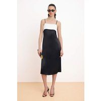 Farblich abgesetztes Satin-Midikleid