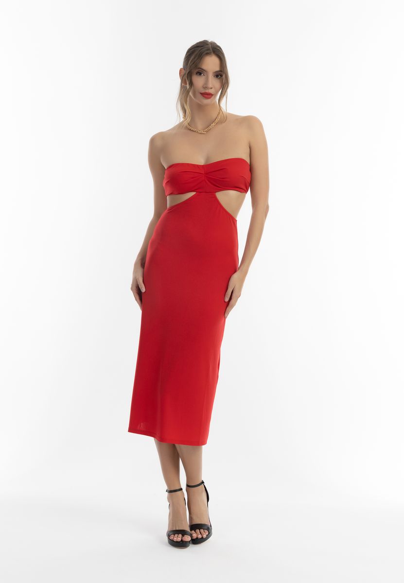 Trägerloses Bandeau-Midikleid mit Cut-Outs