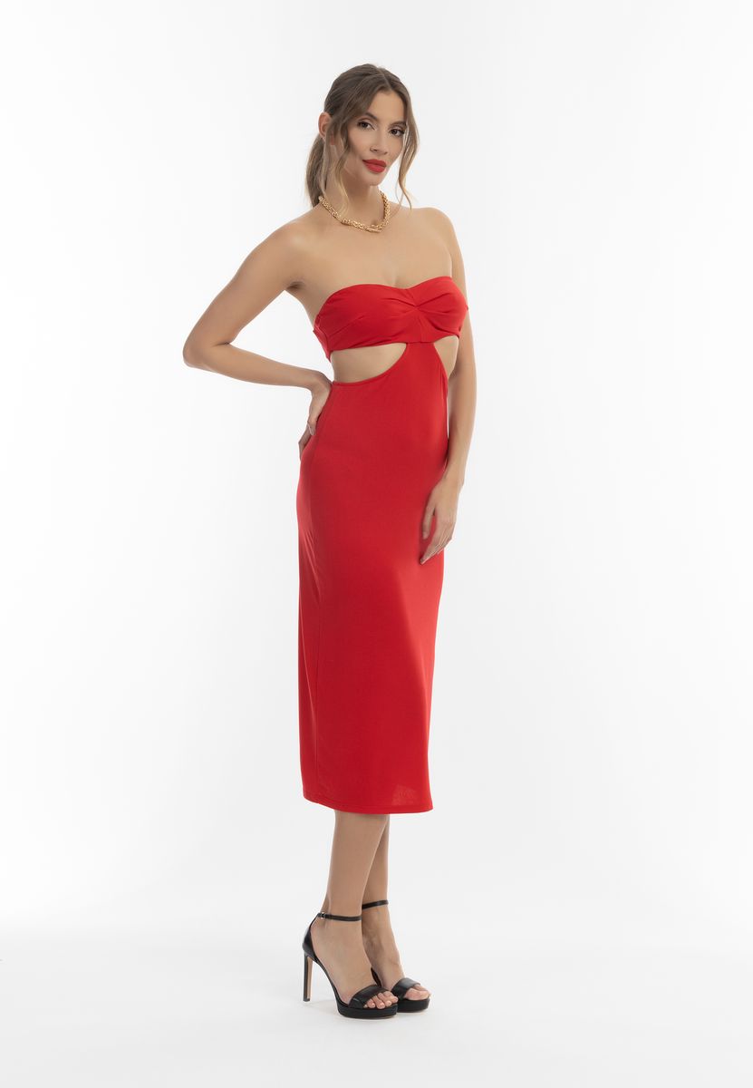Trägerloses Bandeau-Midikleid mit Cut-Outs
