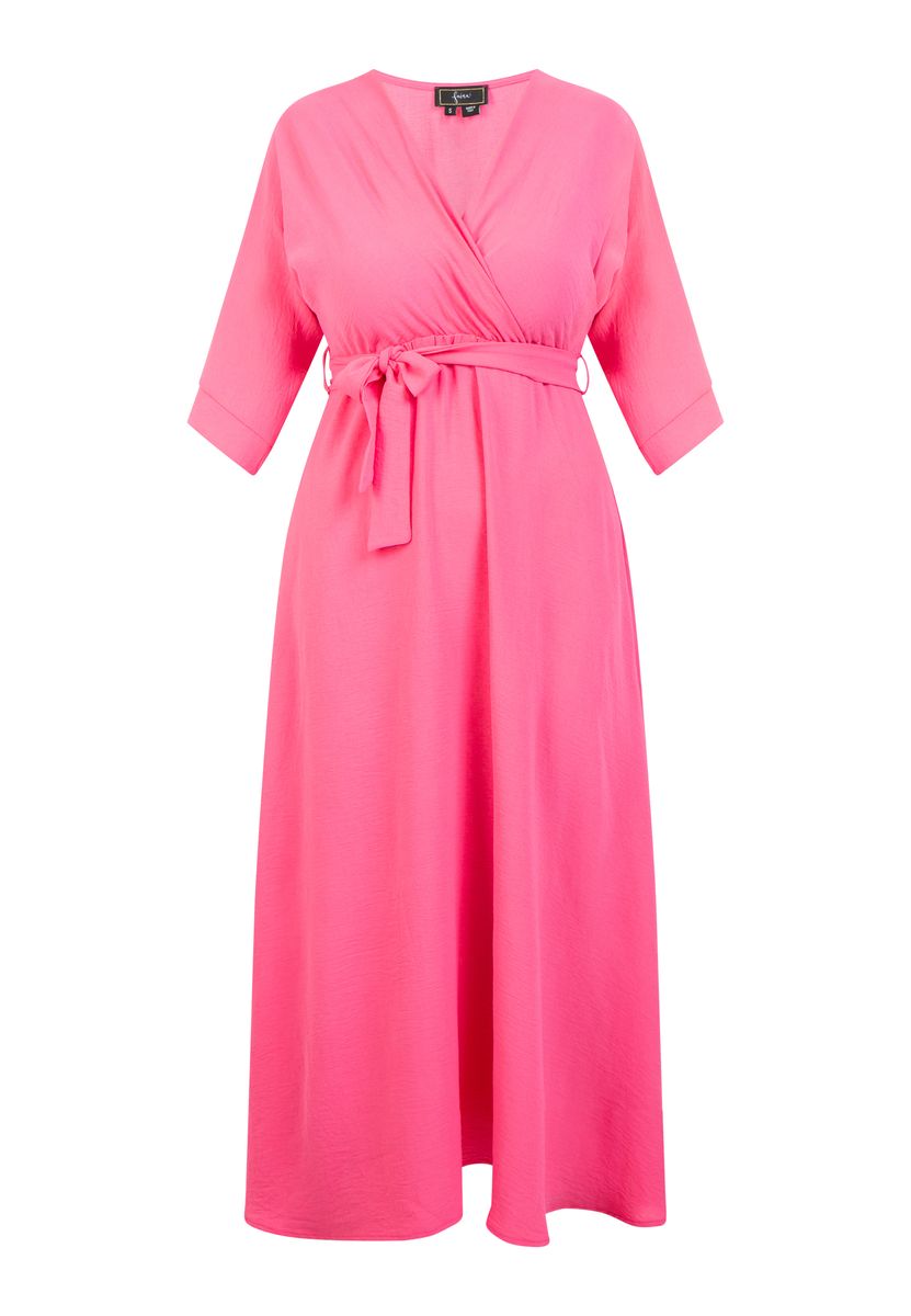 Leuchtendes Wickel-Midikleid im Kimono-Stil