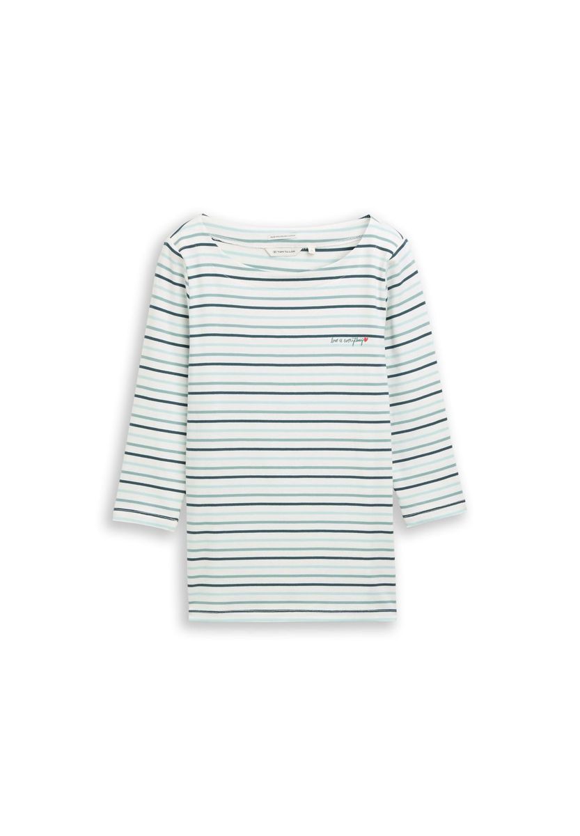 Gestreiftes Dreiviertelarm-Bootausschnitt-Top