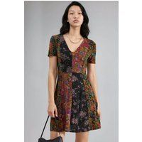 A-Linien-Minikleid mit floralem Patchwork-Muster
