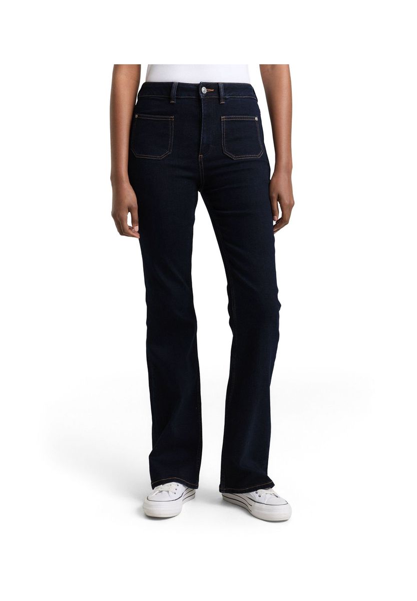 Hochtaillierte Bootcut-Jeans mit aufgesetzten Taschen