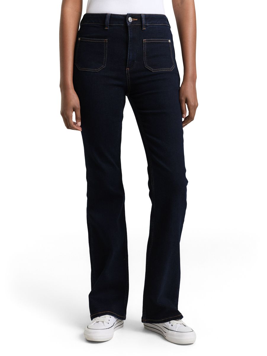 Hochtaillierte Bootcut-Jeans mit aufgesetzten Taschen