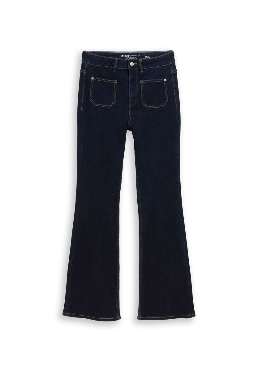 Hochtaillierte Bootcut-Jeans mit aufgesetzten Taschen