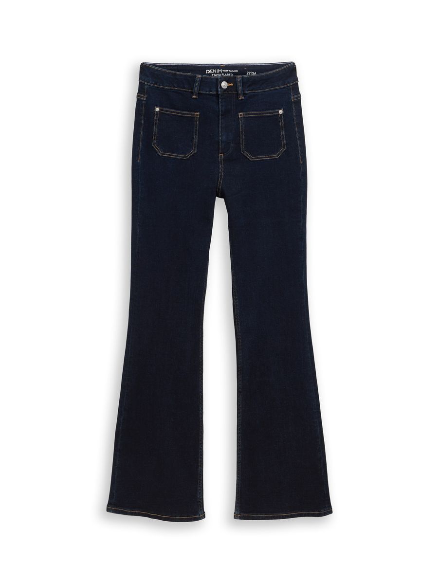 Hochtaillierte Bootcut-Jeans mit aufgesetzten Taschen