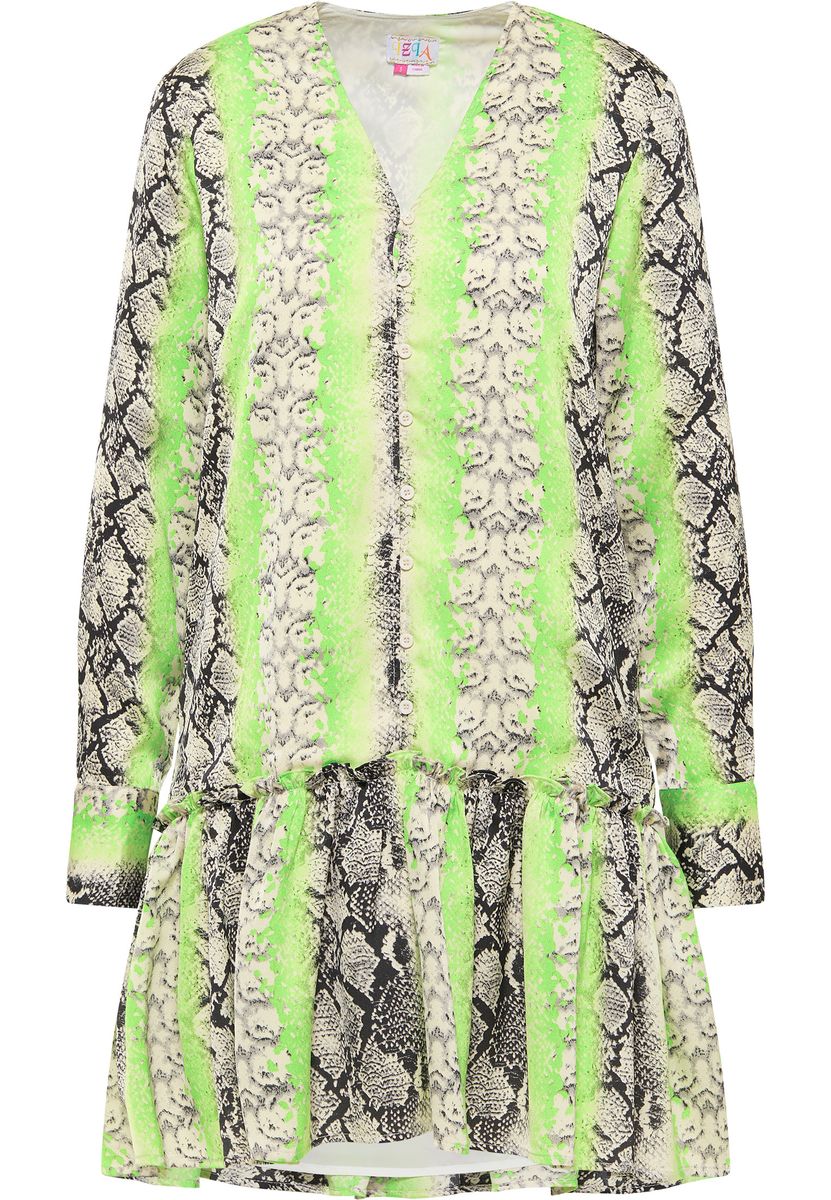 Auffälliges Minikleid mit Schlangenprint und Rüschen