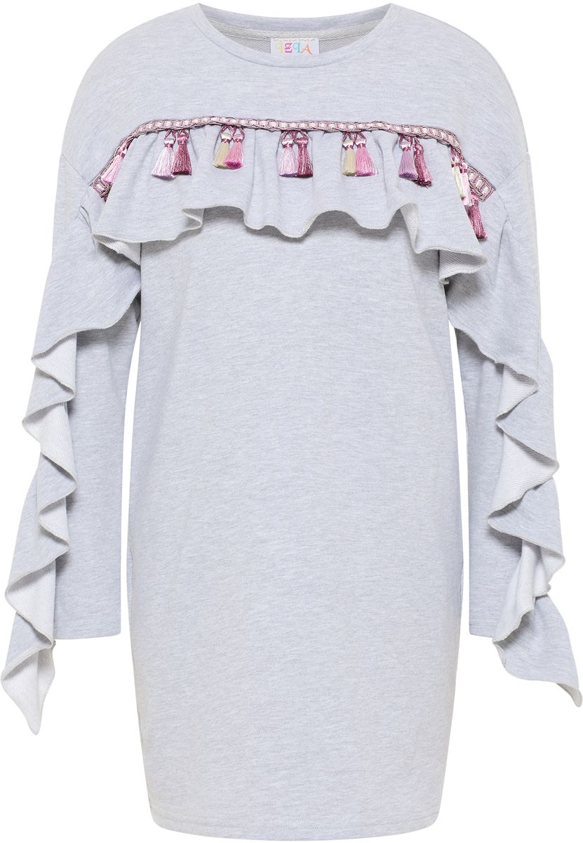 Sweatkleid mit Volant und Quasten