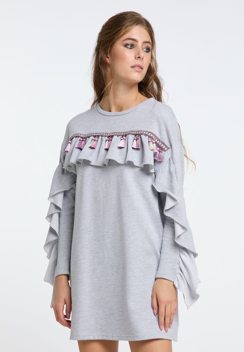 Sweatkleid mit Volant und Quasten