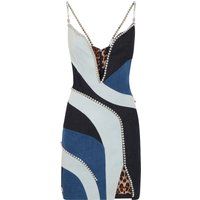 Patchwork-Jeans-Minikleid mit Strass