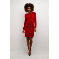 Langärmeliges Samtkleid mit Raffungen